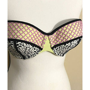 Shade & Shore Swim Bikini Top 36D Strapless Animal Print Pink Green Pads Wired